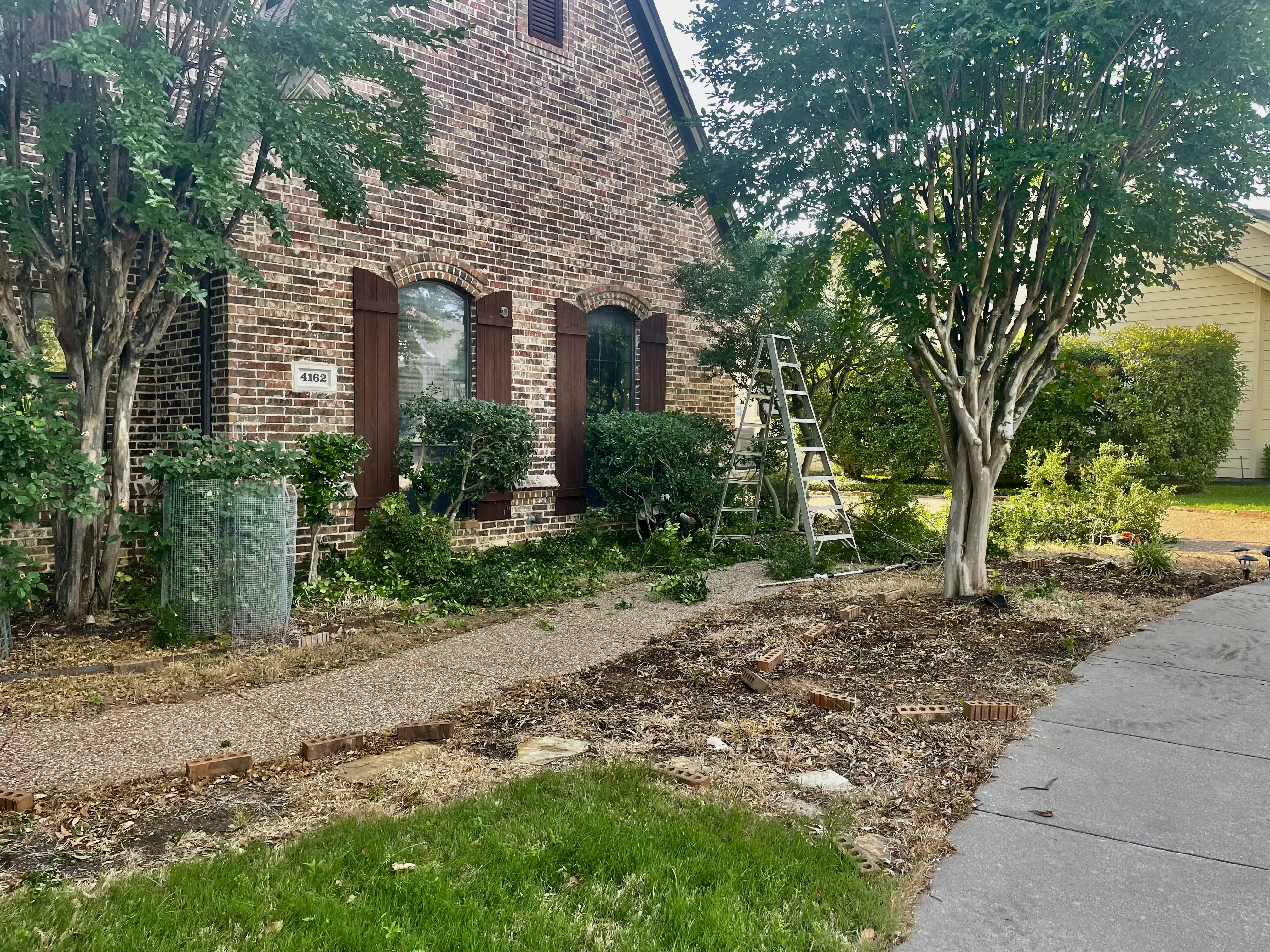 Landscaping job being worked on by Sierra's Tree Services in Grapevine, TX